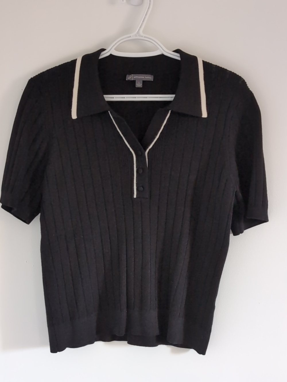 Adrianna Papell Black Polo Sweater with Cream Trim